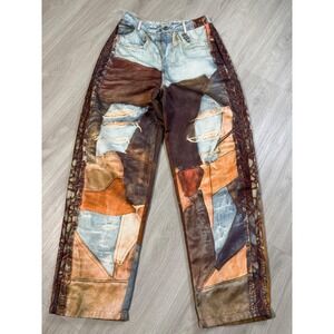 Micas Trompe Loeil Patchwork Print Wide Leg Pants & Matching Tote Bag Set Medium